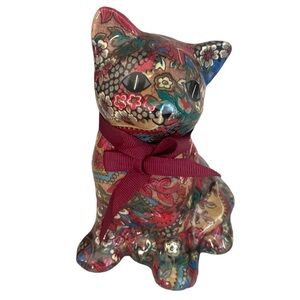 Vintage Decoupage Cat Sculpture Figurine Floral Folk Country 6” Standing